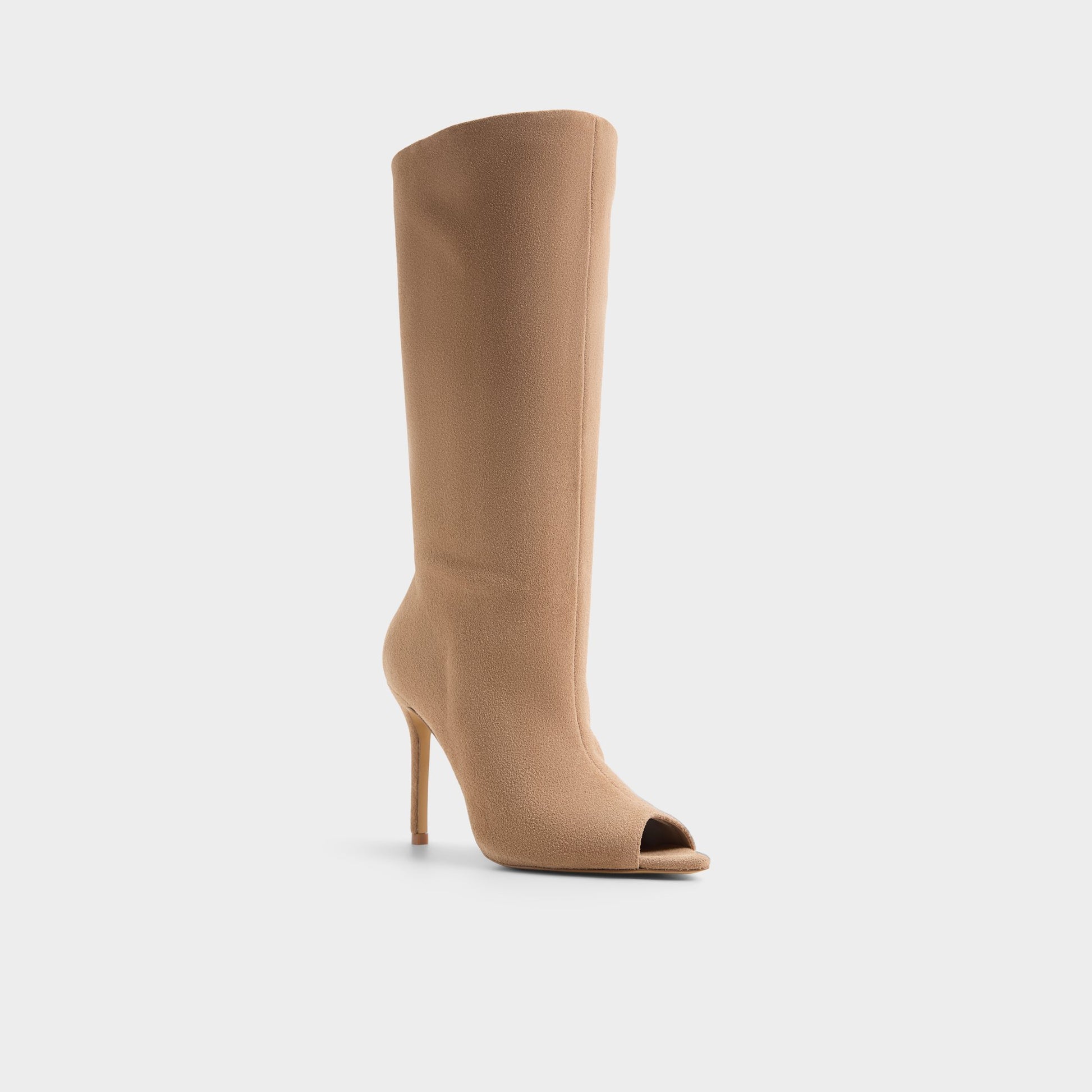 Three-quarter angle of Taupe Zohey Mid-calf boot's front side