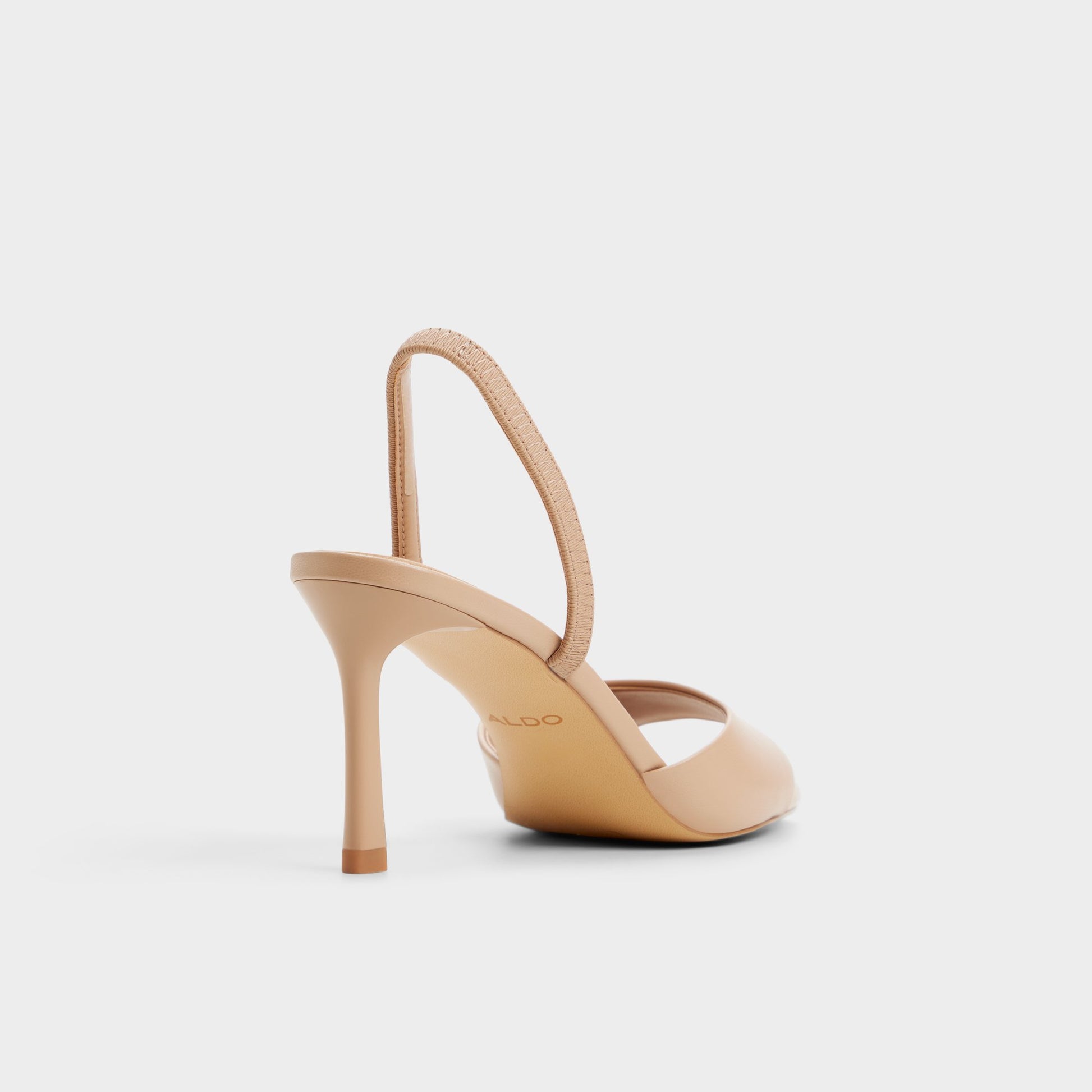 Three-quarter angle of Beige Andya Slingback heeled sandal's back side