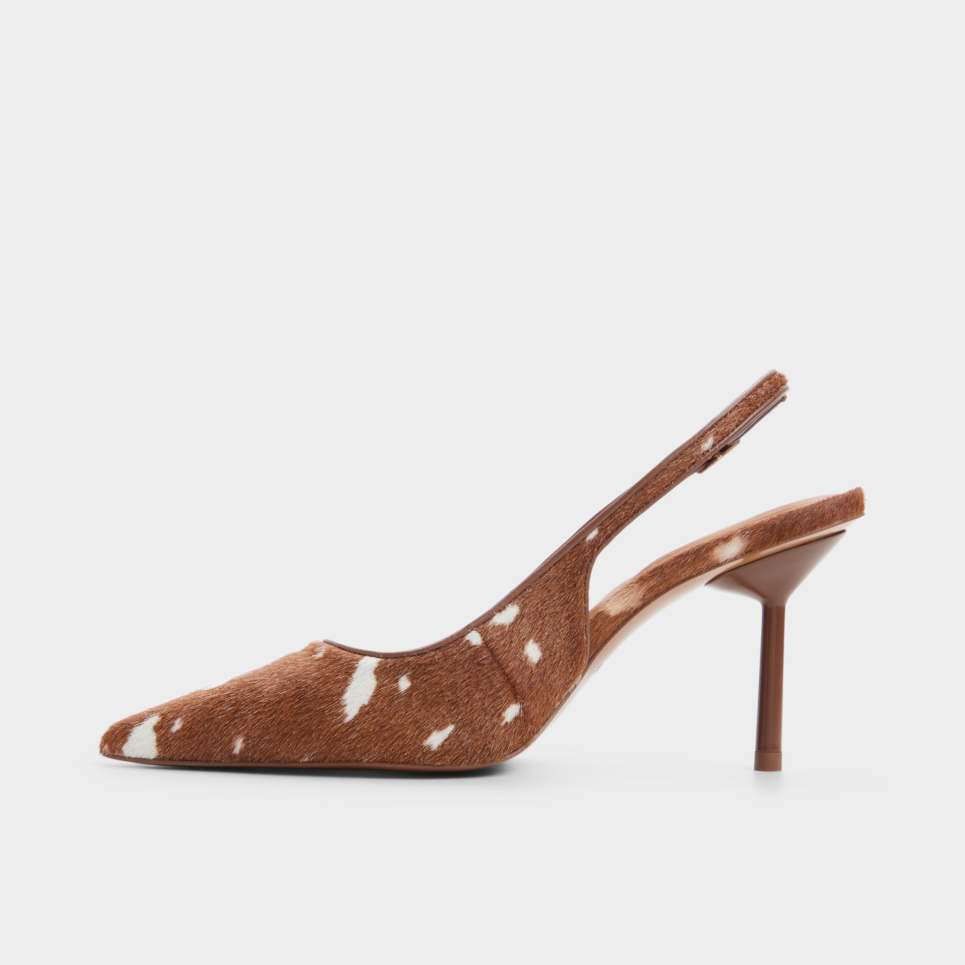 Side view of Open brown Seralina Slingback high heel
