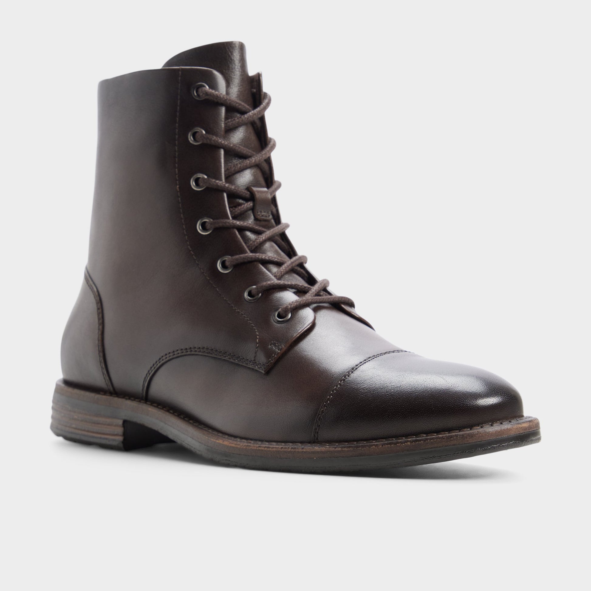 Three-quarter angle of Dark brown Lazzar Lace-up boot's back side
