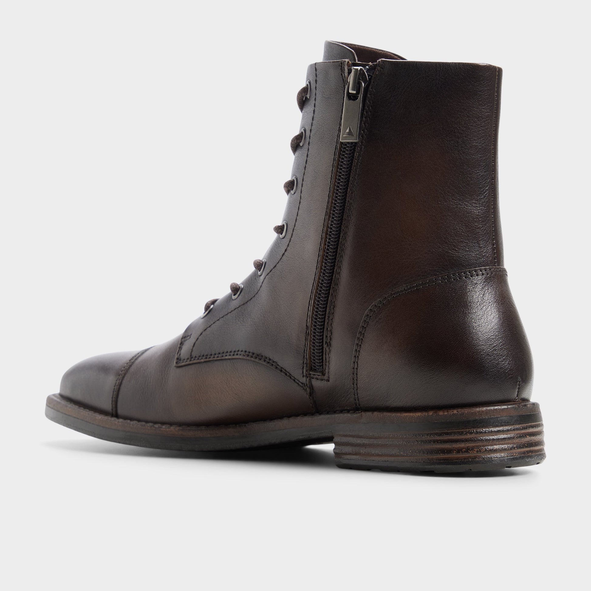 Side view of Dark brown Lazzar Lace-up boot
