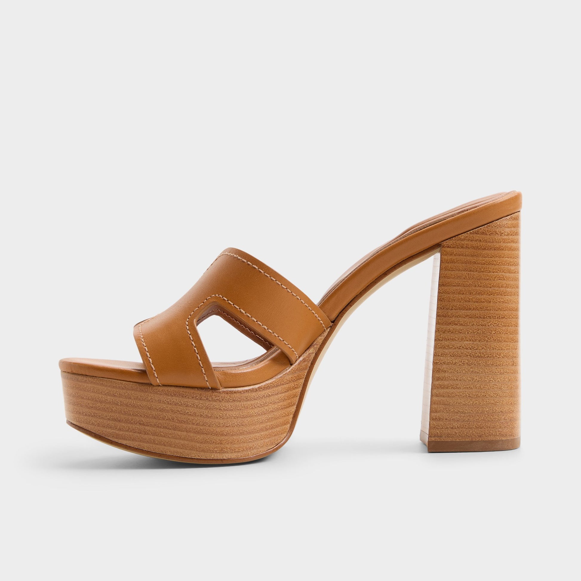 Side view of Medium brown Itplatform Heeled mule