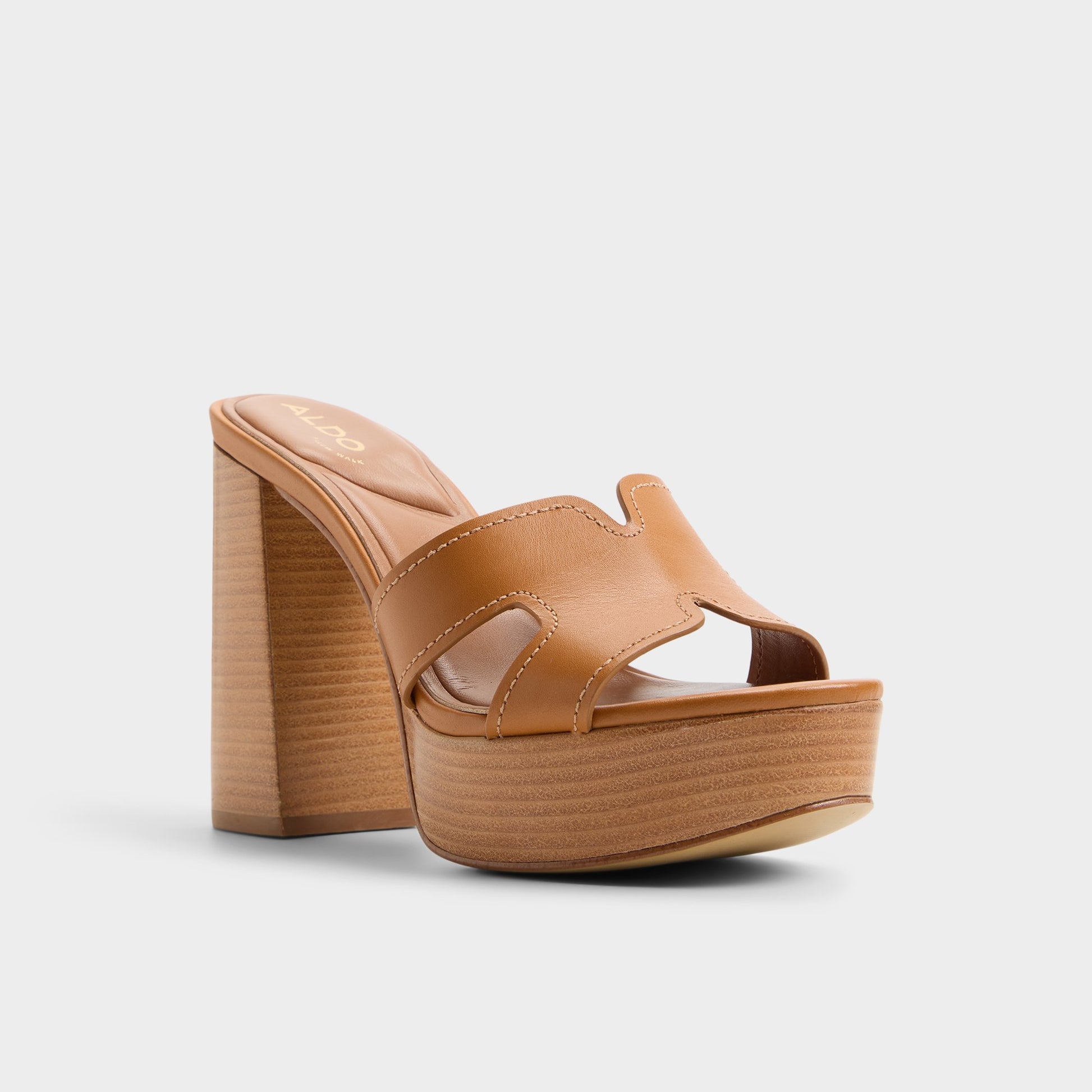 Three-quarter angle of Medium brown Itplatform Heeled mule's front side