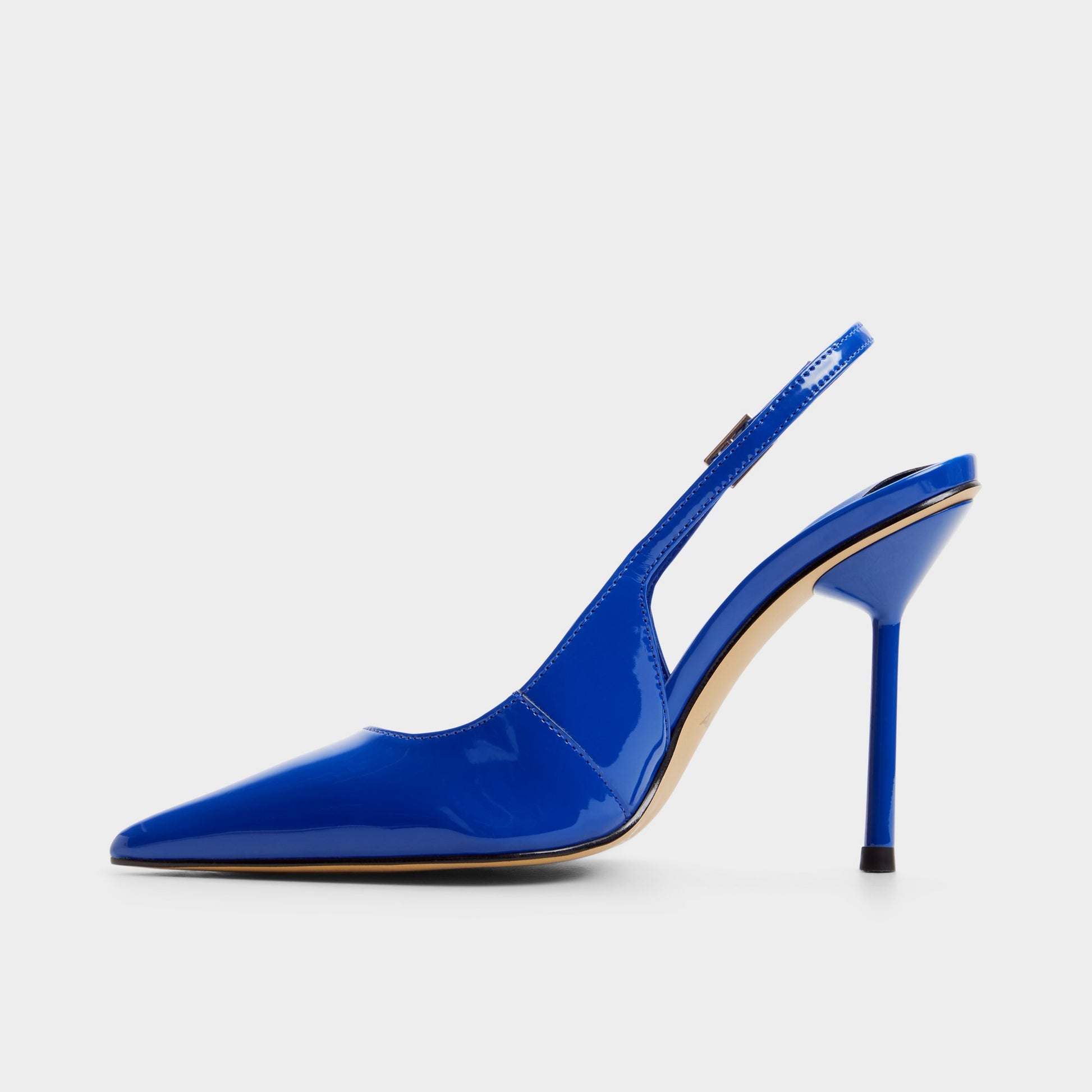 Side view of Cobalt Serrah Slingback kitten heel