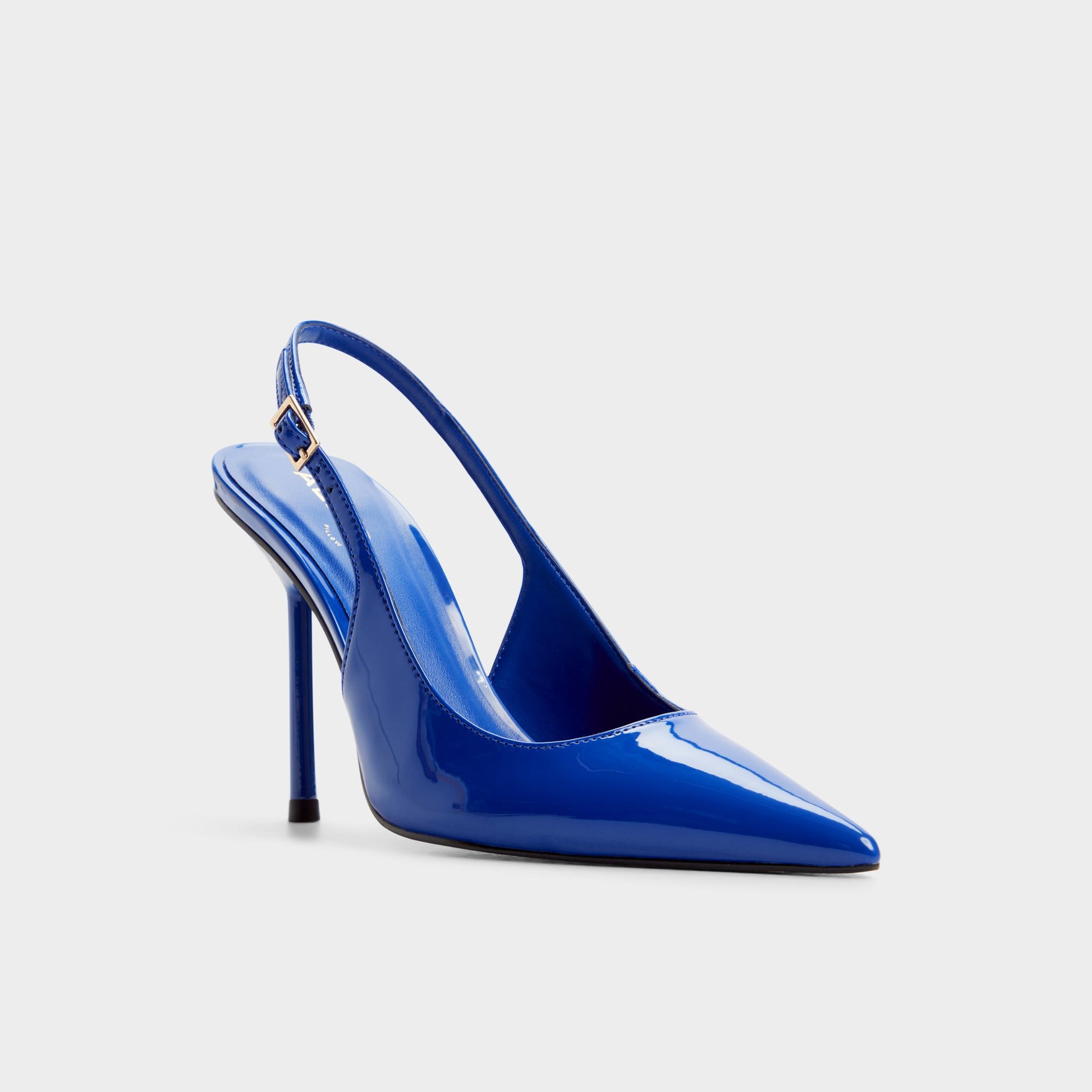 Three-quarter angle of Cobalt Serrah Slingback kitten heel's front side