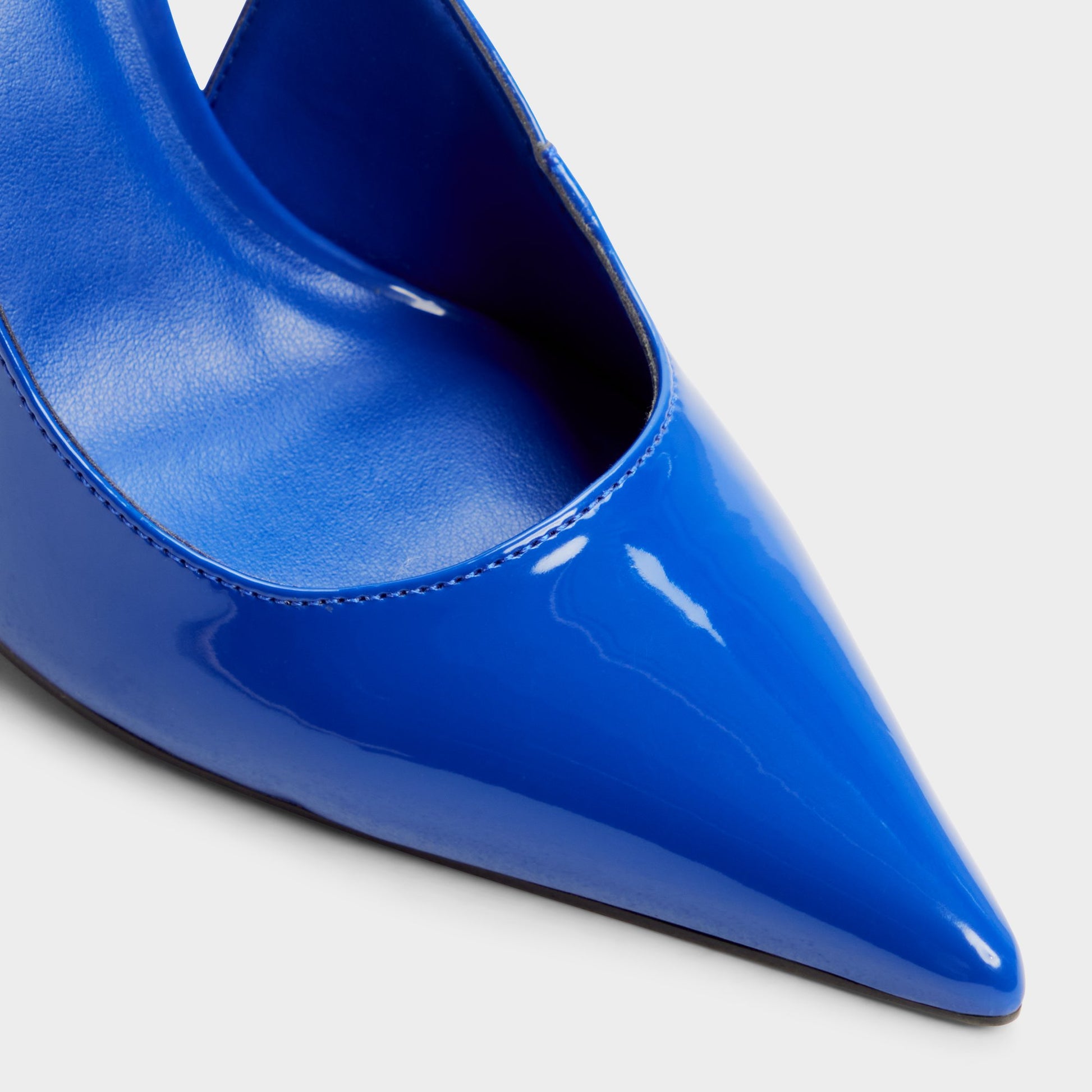 Close-up of the Cobalt Serrah Slingback kitten heel