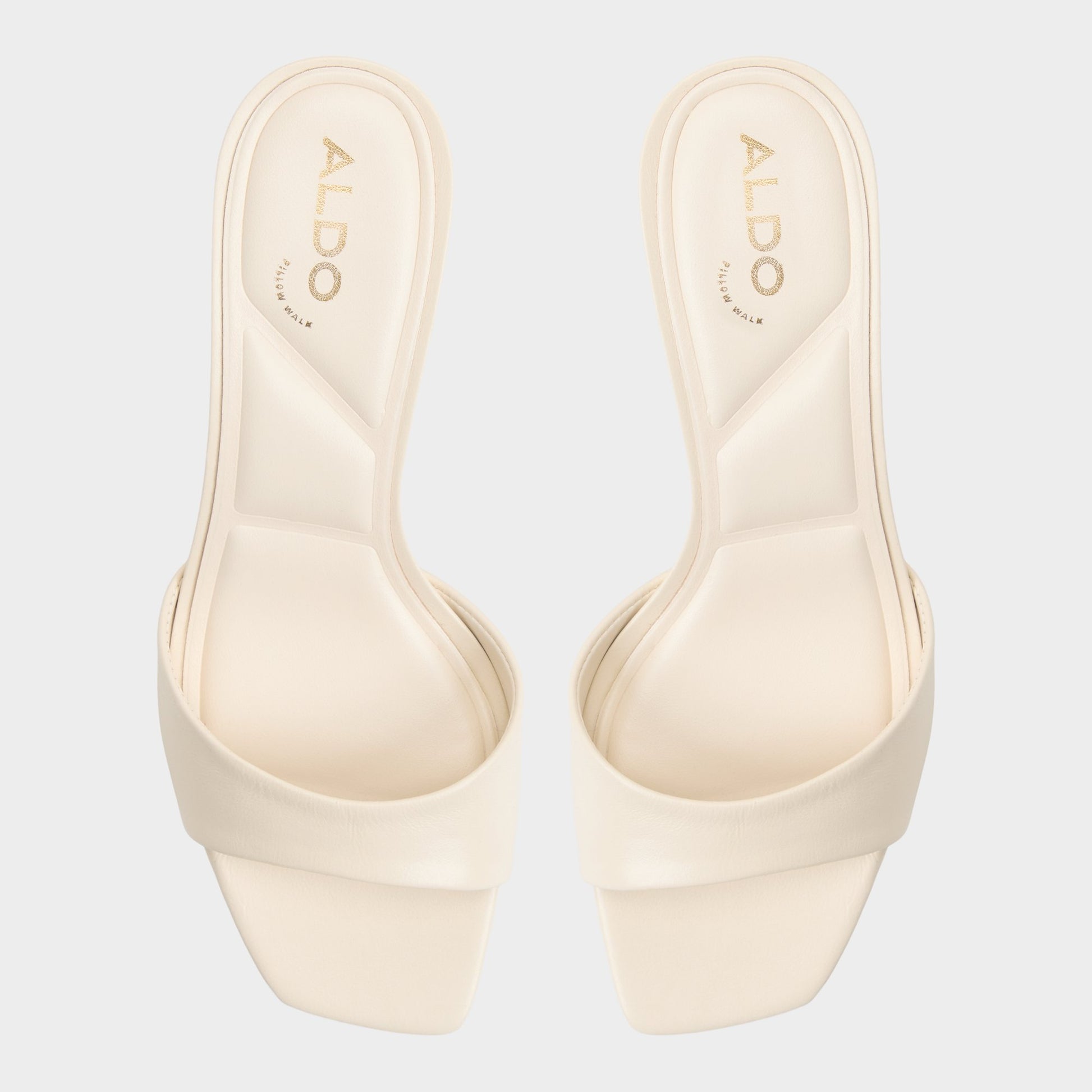 Top-down view of the White Ankea Heeled mule