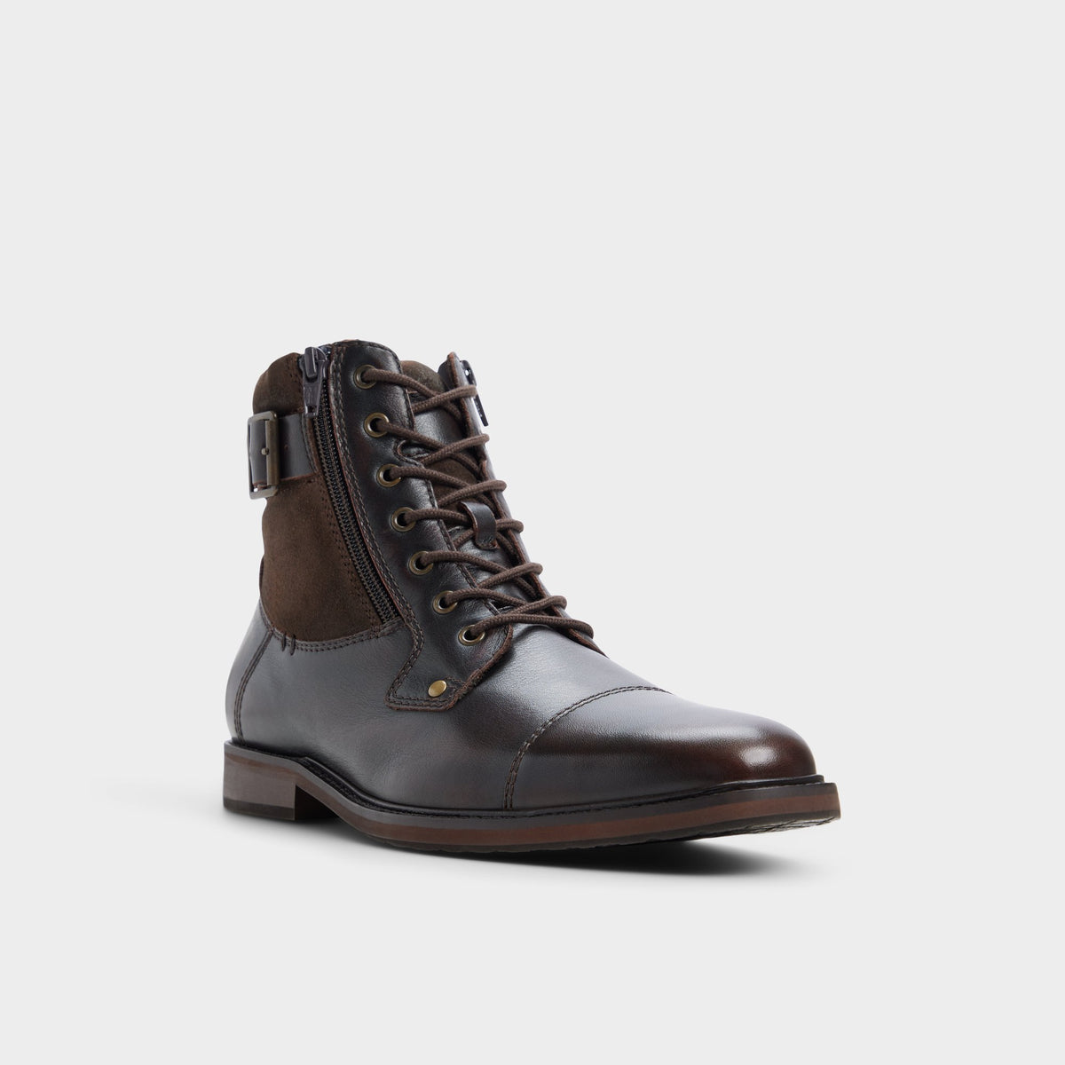 Three-quarter angle of Dark brown Constantine Lace-up boot's front side