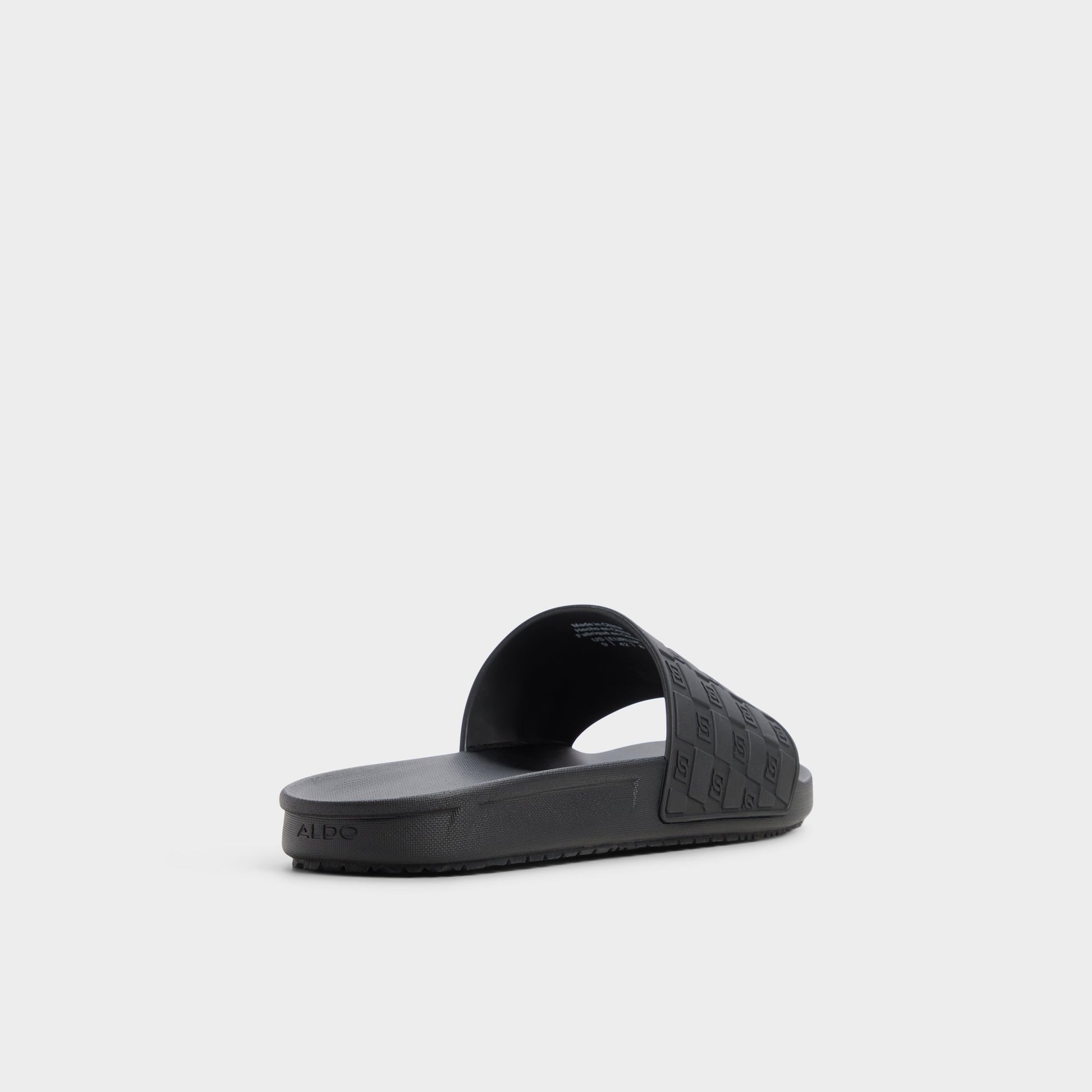 Three-quarter angle of Black Brax Slide sandal's back side