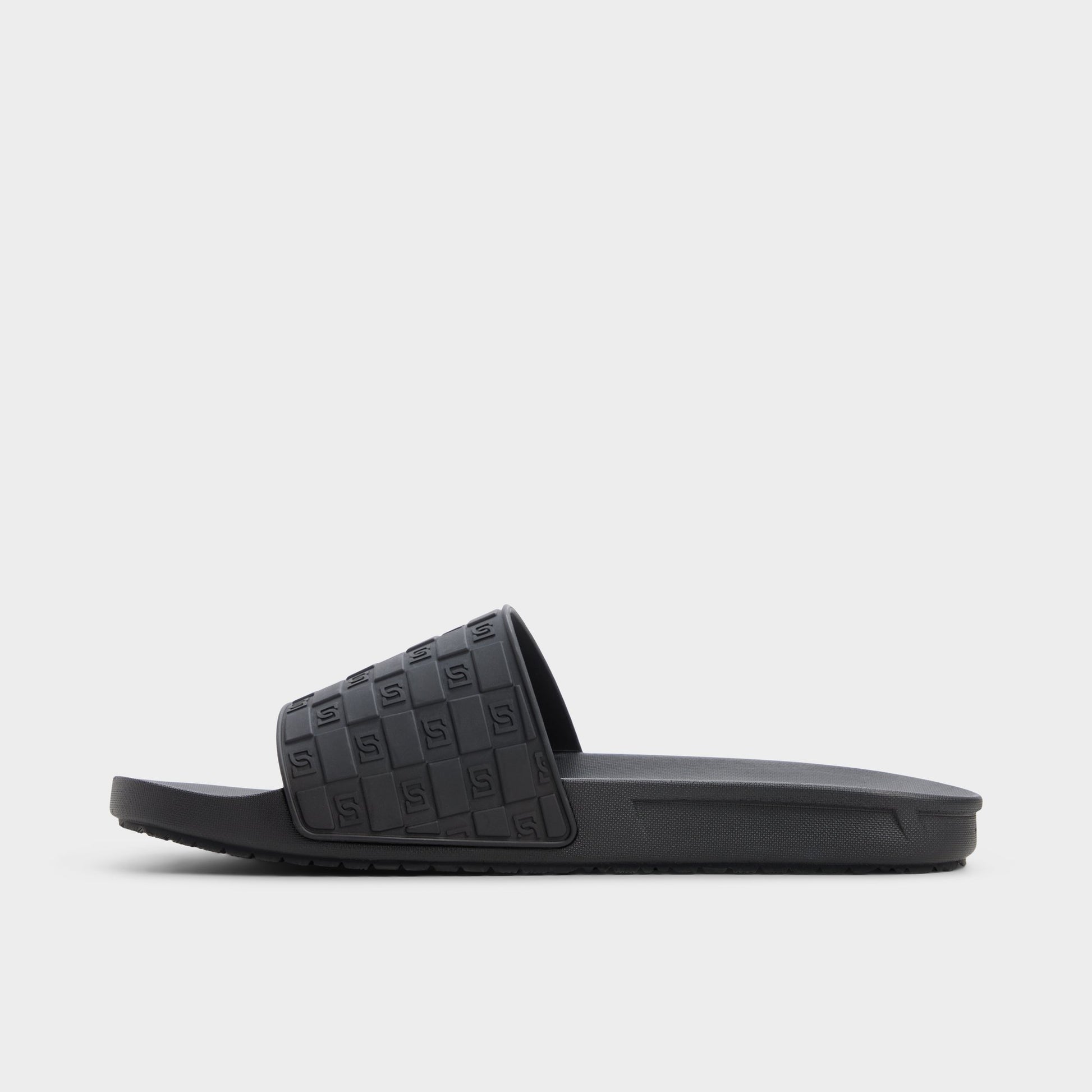 Side view of Black Brax Slide sandal