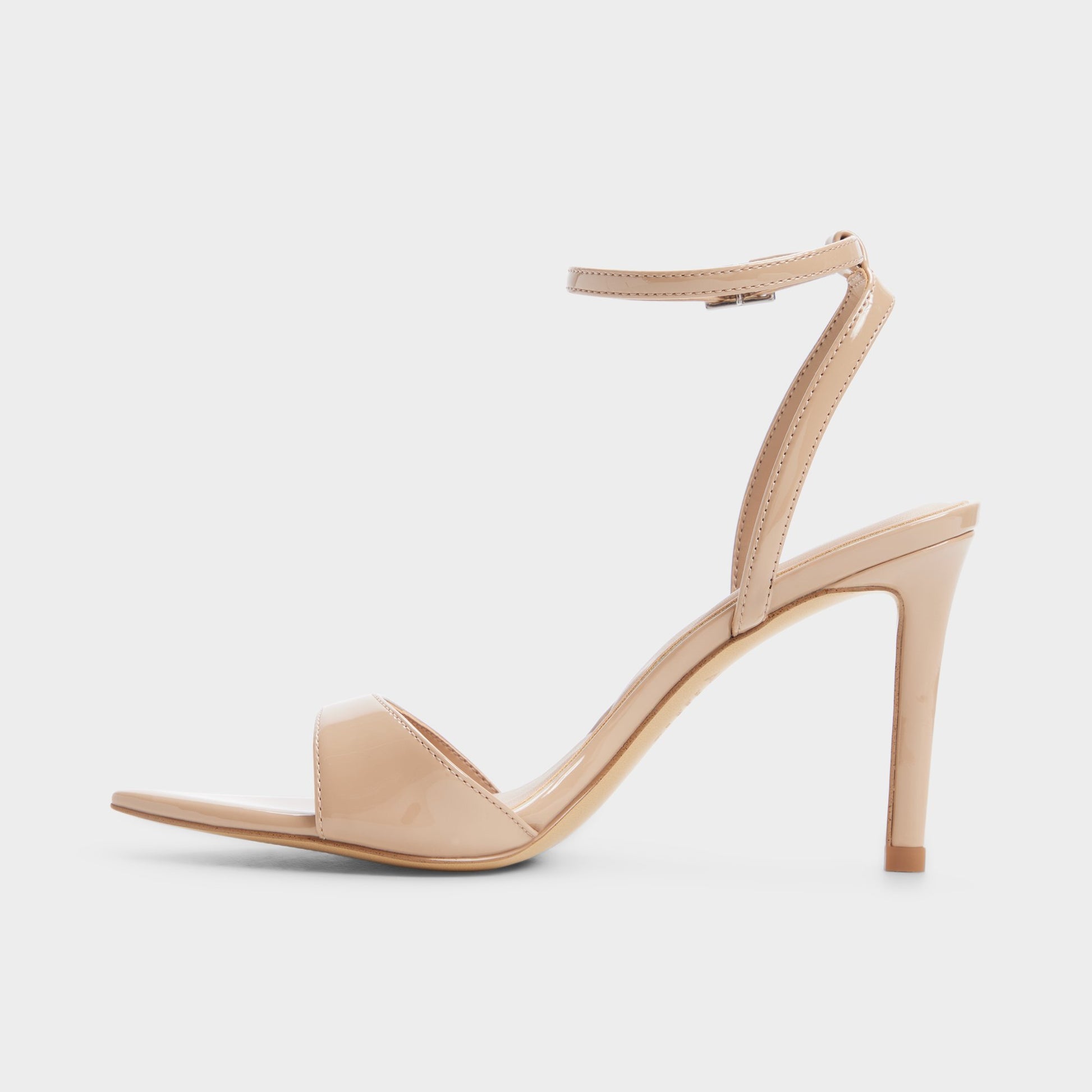 Side view of Beige Leandra Strappy heeled sandal