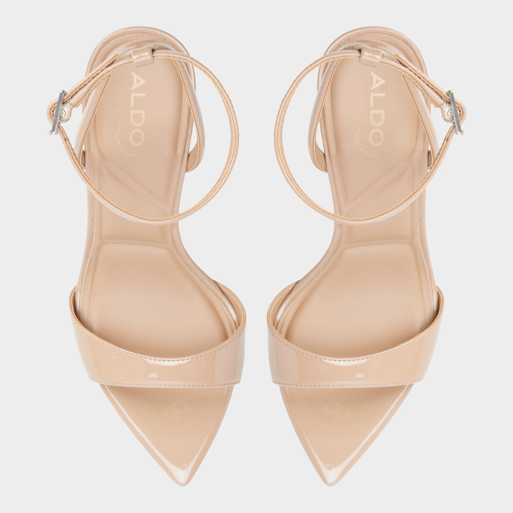 Top-down view of the Beige Leandra Strappy heeled sandal