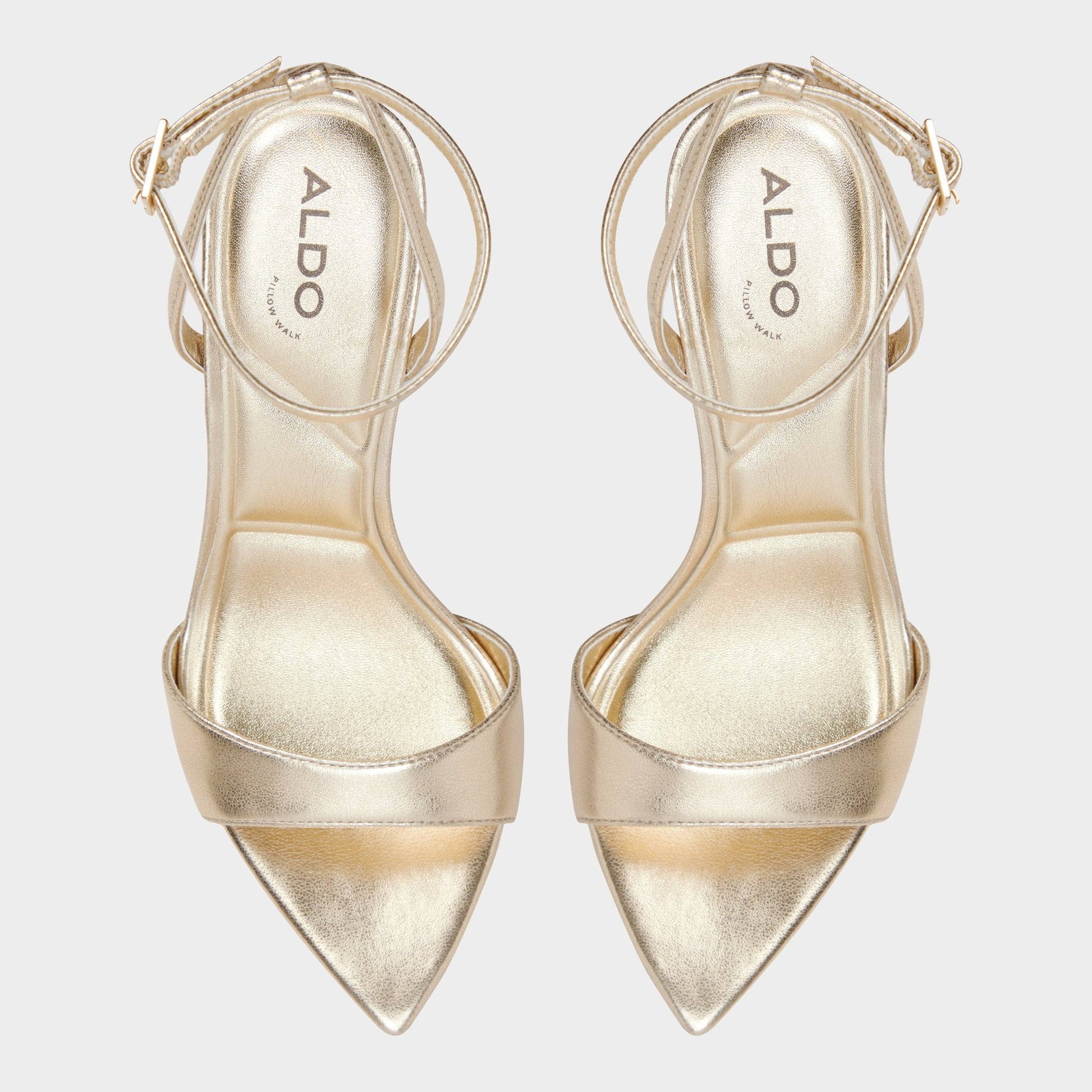 Top-down view of the Gold Leandra Strappy heeled sandal