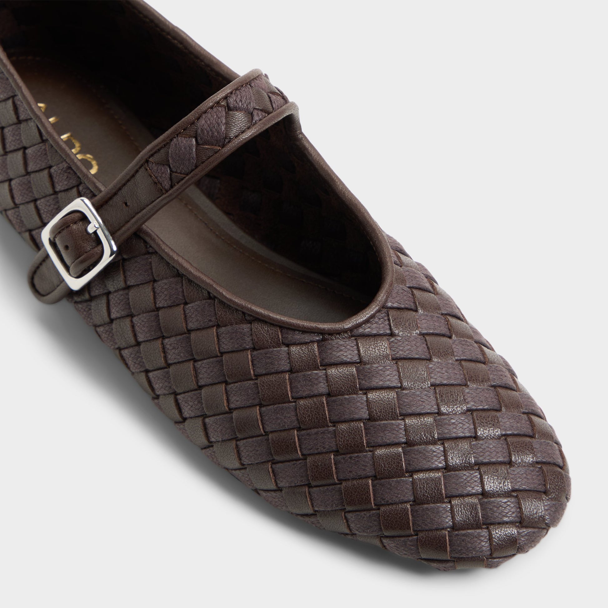 Three-quarter angle of Dark brown Alissia Ballerina's front side
