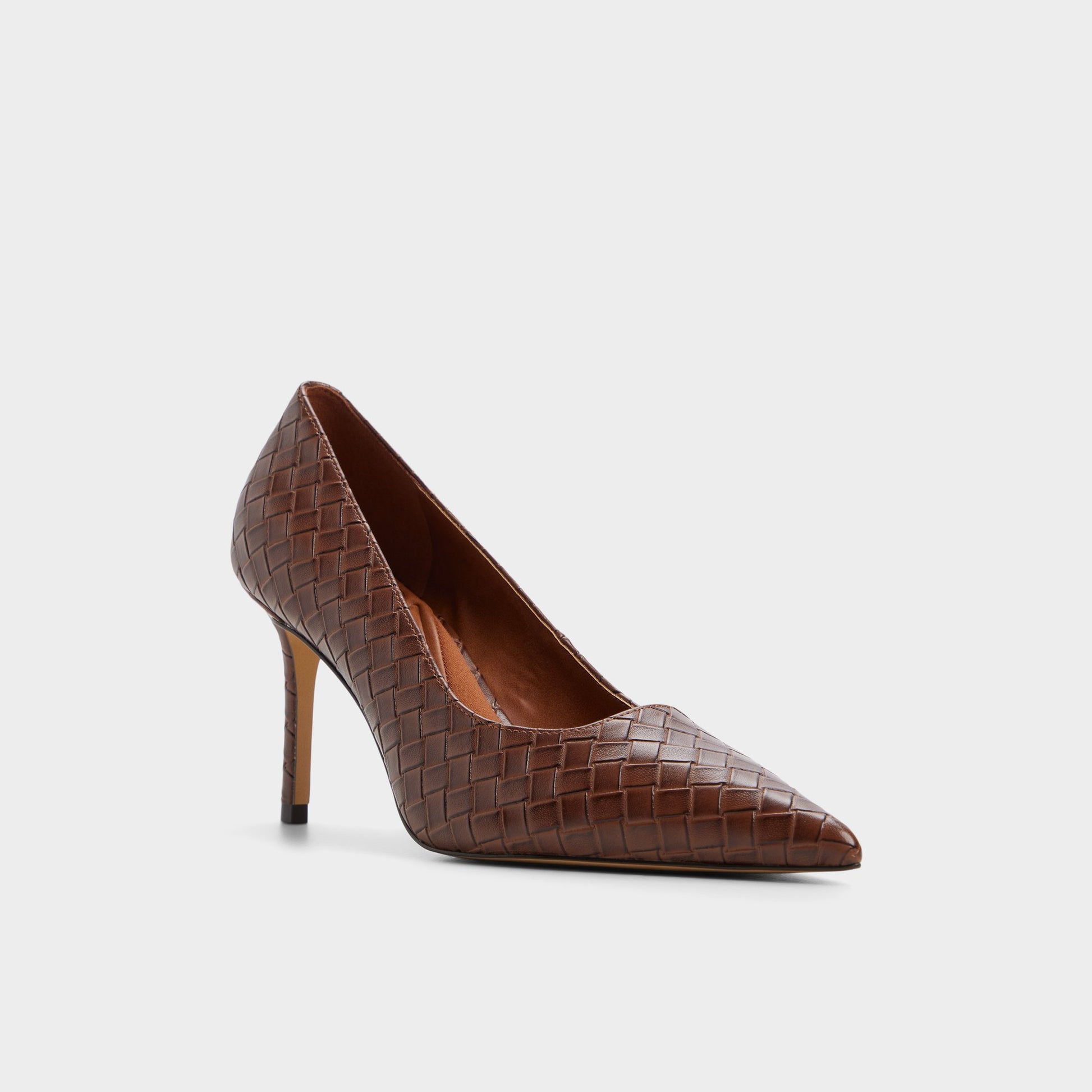 Three-quarter angle of Dark brown Somaya Pump's front side