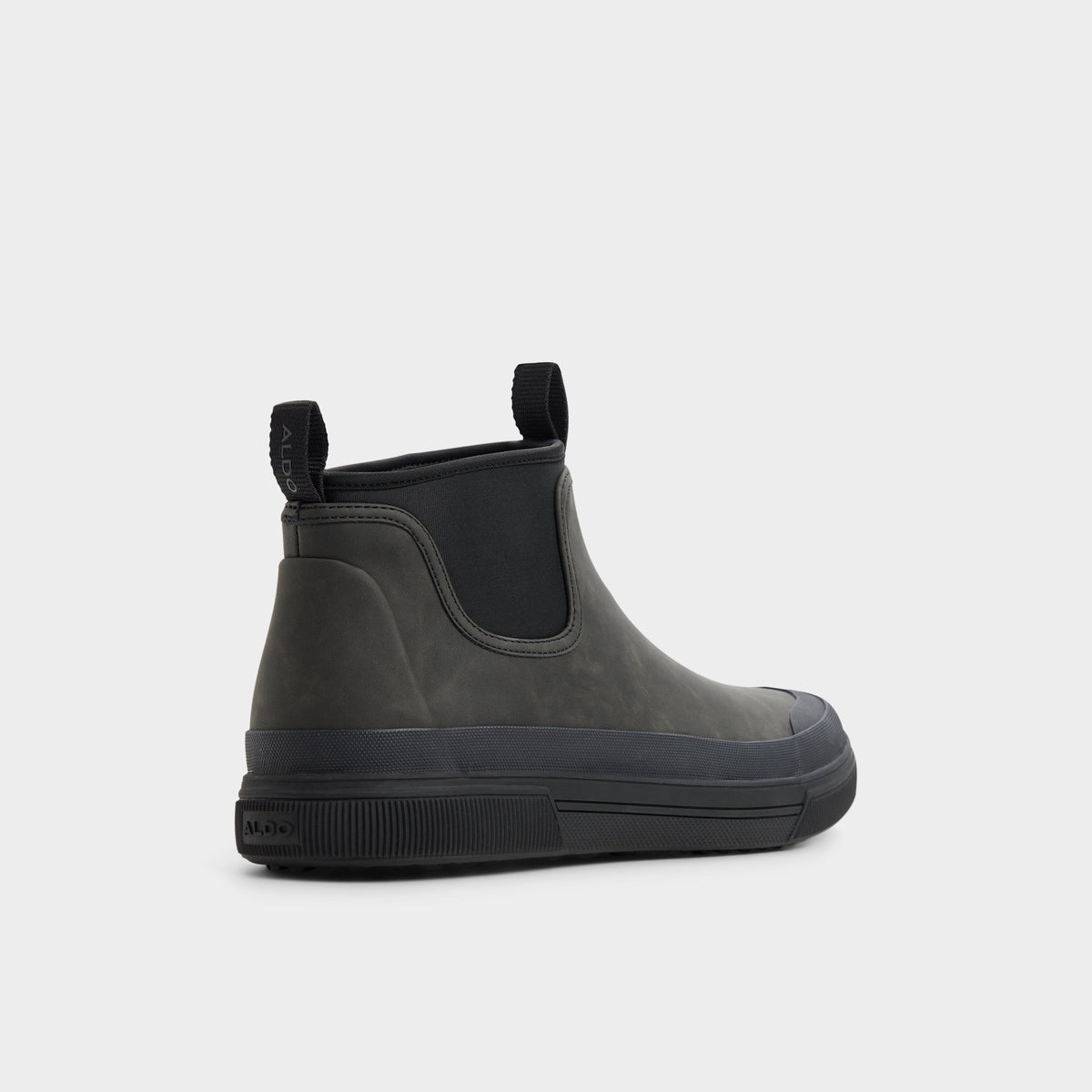 Three-quarter angle of Black Wrigley Slip-on's back side
