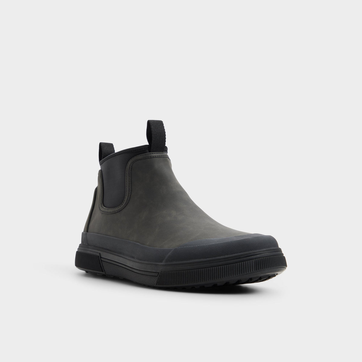 Three-quarter angle of Black Wrigley Slip-on's front side