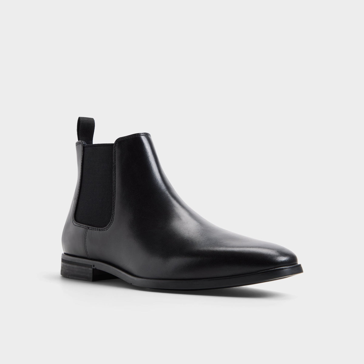Three-quarter angle of Black Fionno Chelsea boot's front side