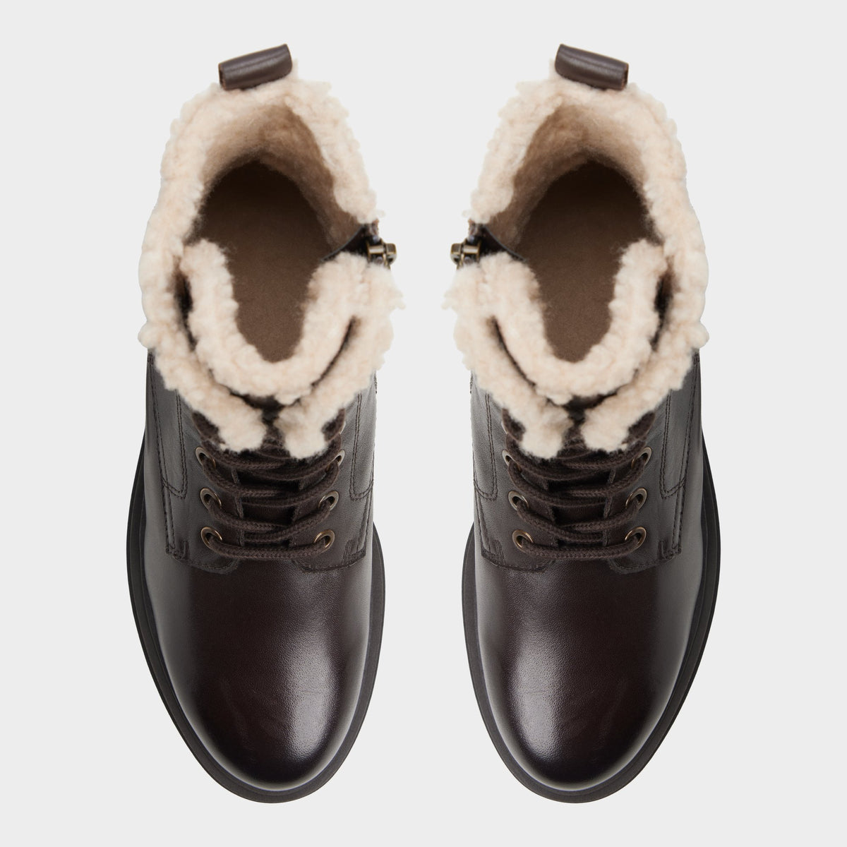 Top-down view of the Dark brown Mirabelle Lug sole combat boot