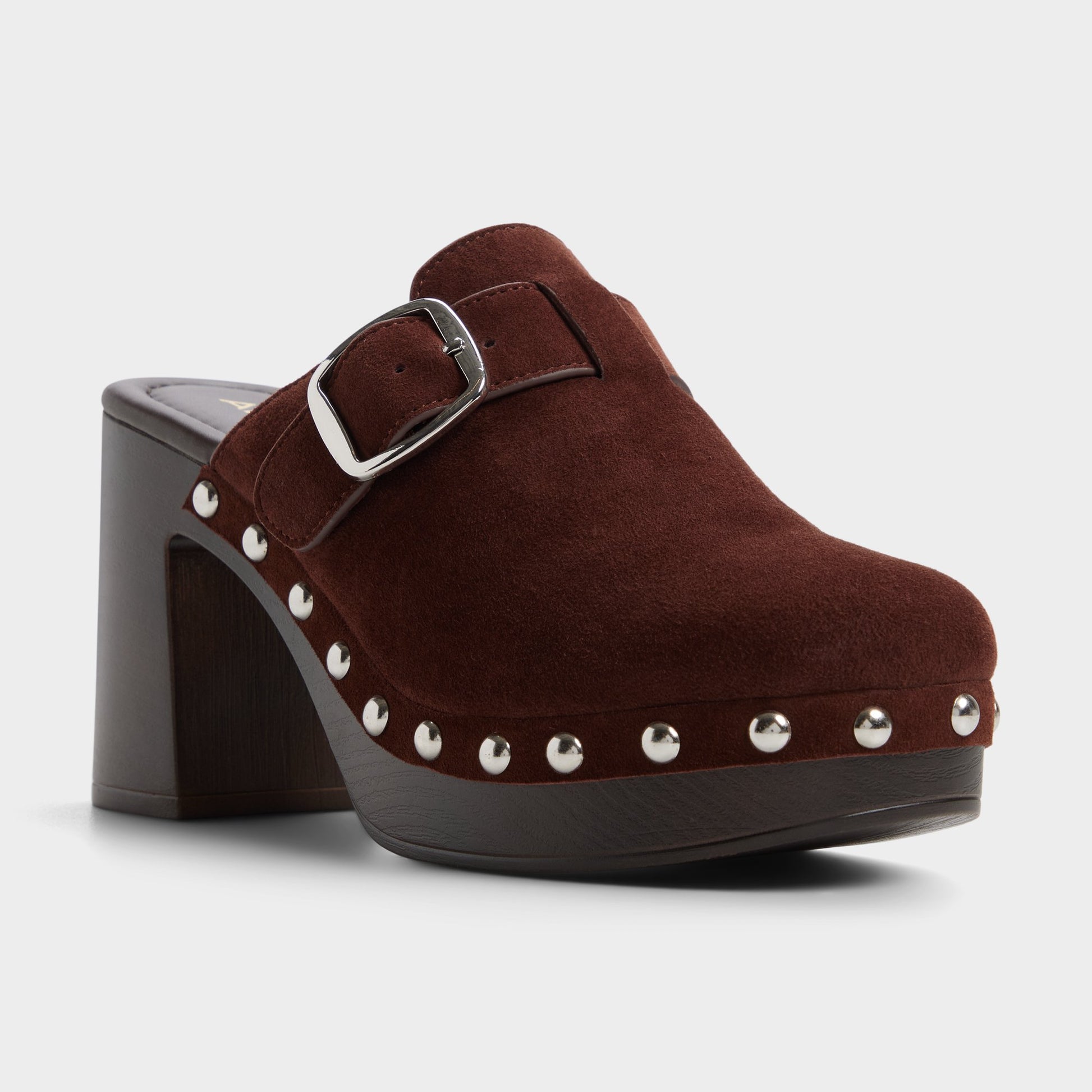 Three-quarter angle of Dark brown Miloria Mule's back side