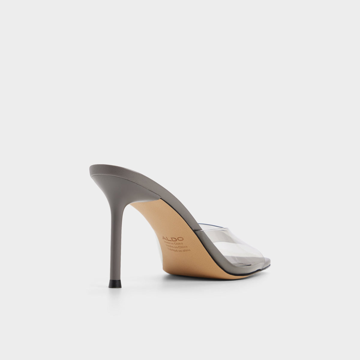 Three-quarter angle of Grey Eleono Heeled mule's back side