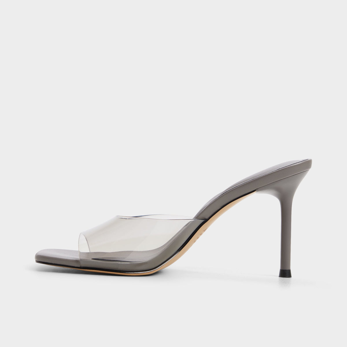 Side view of Grey Eleono Heeled mule