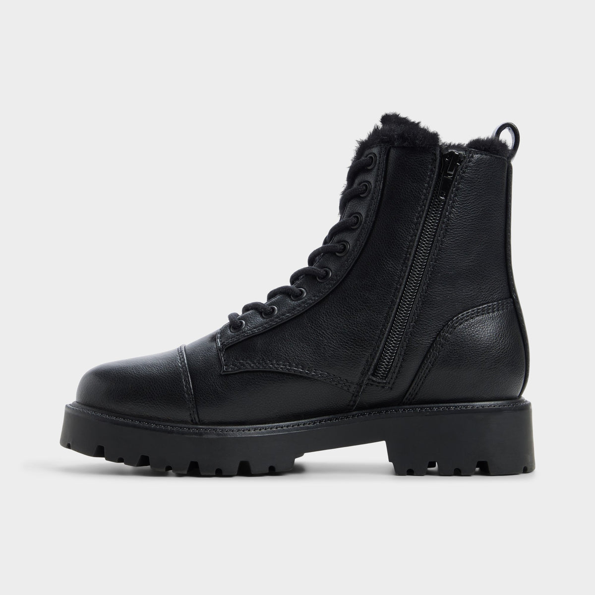 Side view of Open black Goervynter Lug sole combat boot