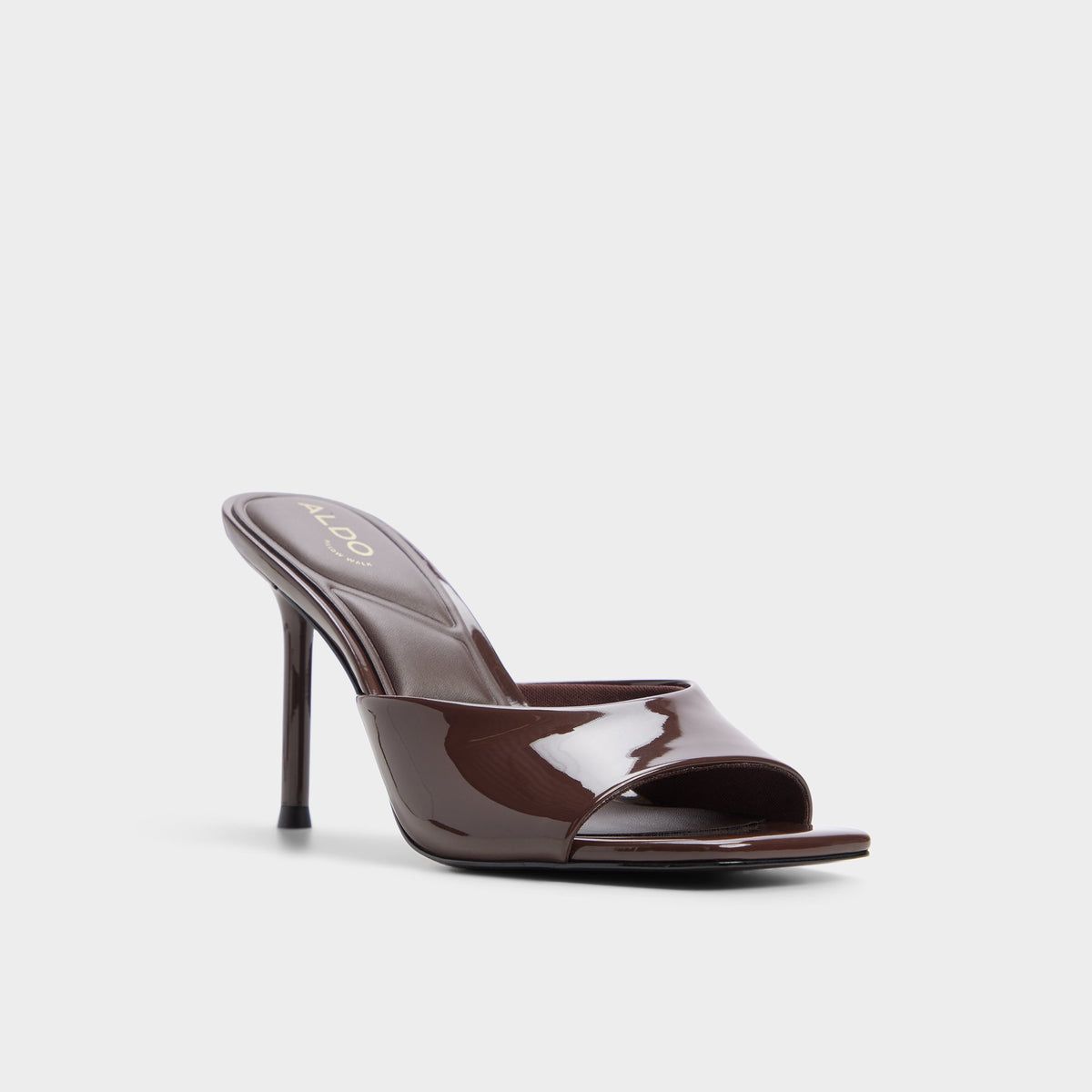 Three-quarter angle of Dark brown Eleonie Heeled mule's front side