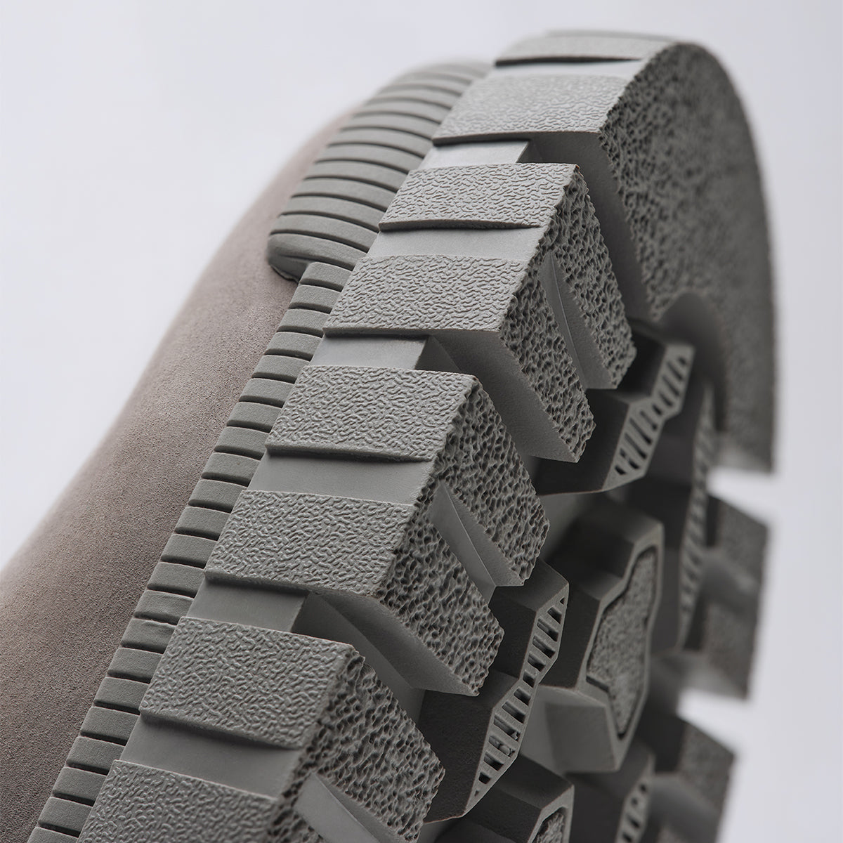 Close-up of a tire tread pattern on a white background