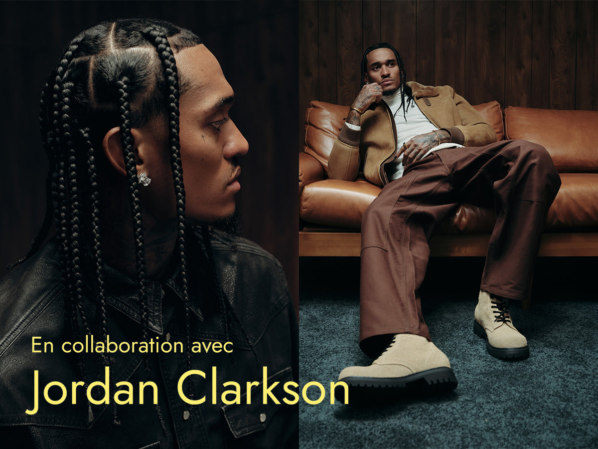 Jordan Clarkson porte les bottes de combat beiges Doublezero pour hommes
